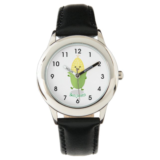 Niedliche Darstellung des Mais-Cartoon Armbanduhr (Vorderseite)