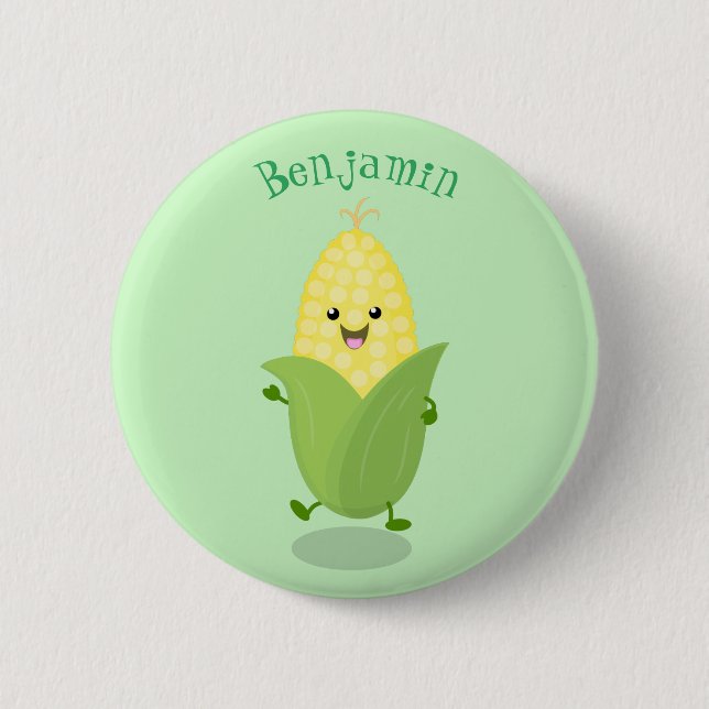 Niedliche Darstellung des Mais-Cartoon Button (Vorderseite)