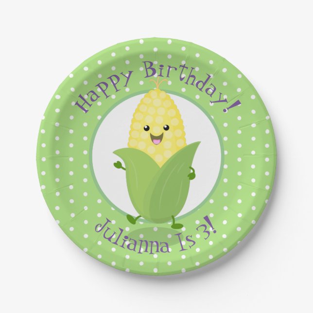 Niedliche Darstellung des Mais-Cob-Cartoon Pappteller (Vorderseite)