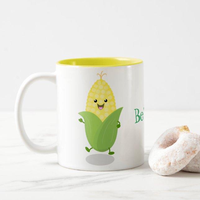 Niedliche Darstellung des Maiskolben-Cartoon Zweifarbige Tasse (Mit Donut)
