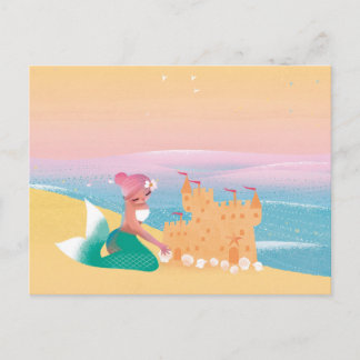 Niedliche Darstellung des Meerjungtags am Strand Postkarte