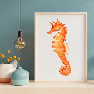 Niedliche Darstellung des Seepferds in Aquarellfar Poster