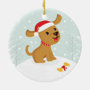 Niedliche Darstellung eines Welpen im Schnee Keramik Ornament
