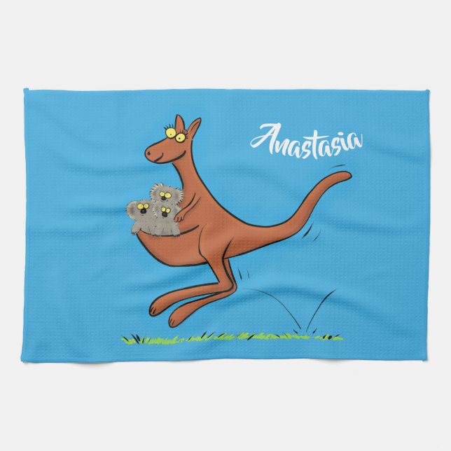 Niedliche Darstellung von Känguru und Koalas-Carto Geschirrtuch (Horizontal)