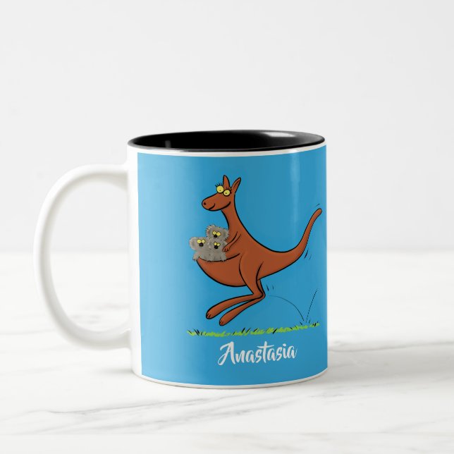 Niedliche Darstellung von Känguru und Koalas-Carto Zweifarbige Tasse (Links)