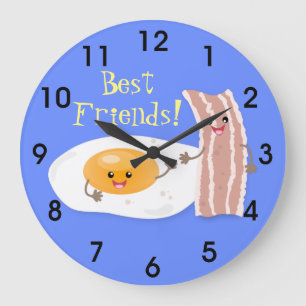 Niedliche Darstellung von Kawaii-Ei und Speck-Cart Große Wanduhr