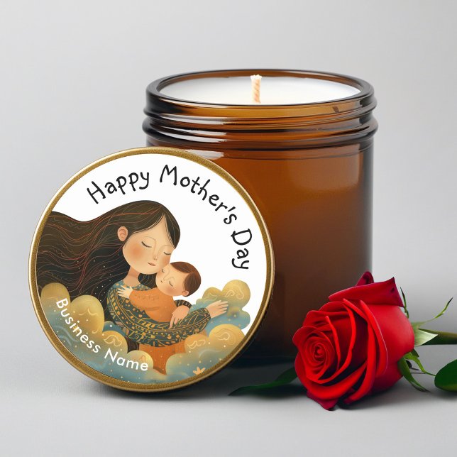 Niedliche Darstellung von Mutter und Kind | Mutter Runder Aufkleber (Cute Illustration of Mother & Child | Mother's Day Classic Round Sticker)