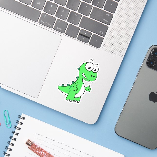 Niedliche Darstellung von Tyrannosaurus Rex. 2 Aufkleber (Laptop mit iPhone)