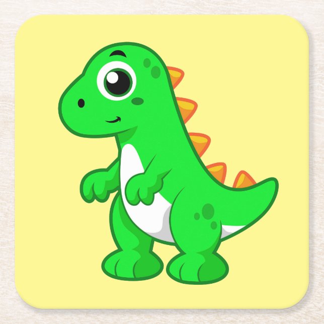 Niedliche Darstellung von Tyrannosaurus Rex. Rechteckiger Pappuntersetzer (Vorderseite)