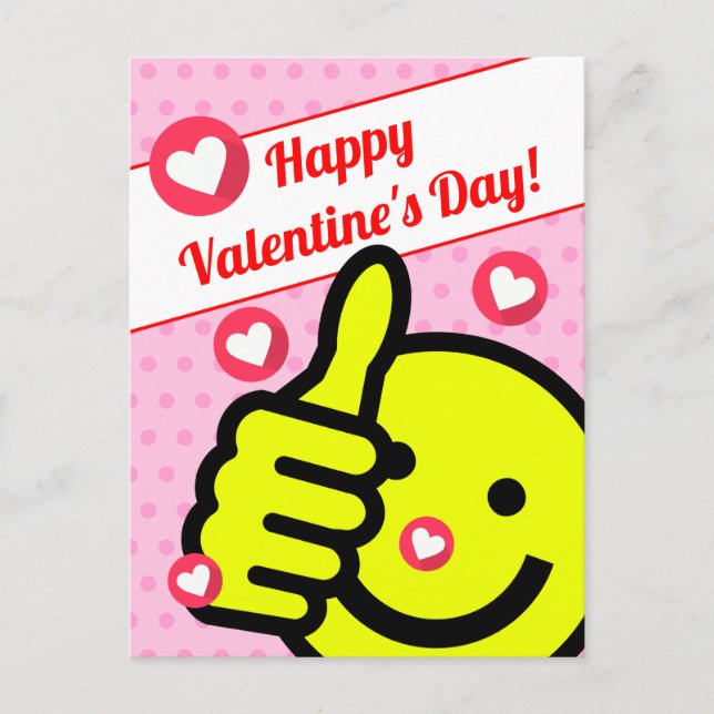 Niedliche Daumen hoch Lächeln Gesicht rosa Valenti Postkarte (Vorderseite)