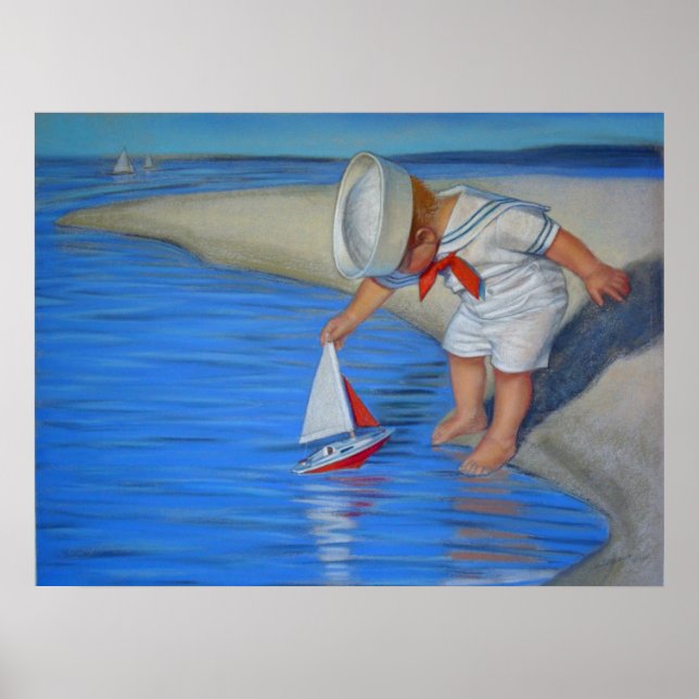 Niedliche Dekoration Art Beach Poster, Sailor Boy  (Vorne)