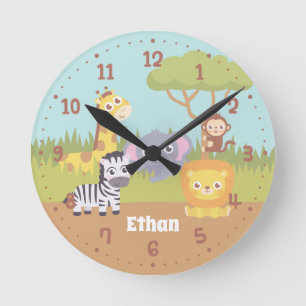 Niedliche Dekoration des Raumes für Wildtiere Runde Wanduhr