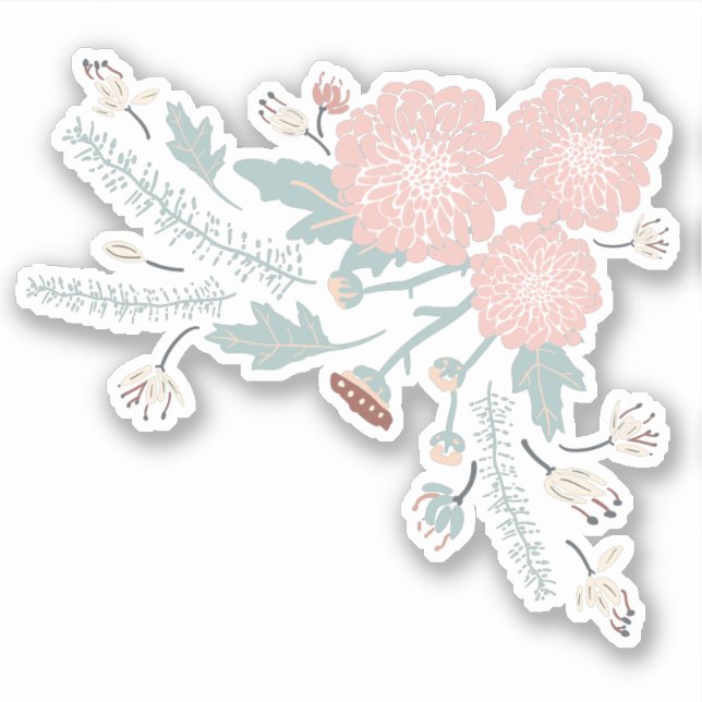 Niedliche Dekorative Rosa Creme Blau Botanische Bl Aufkleber (Vorderseite)
