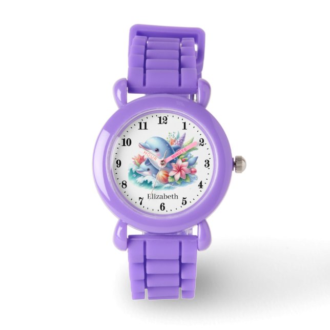 Niedliche Delfinfreunde geben Namen Armbanduhr (Vorderseite)