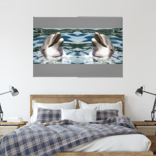 Niedliche Delphin-Abbildung mit grauem Hintergrund Leinwanddruck