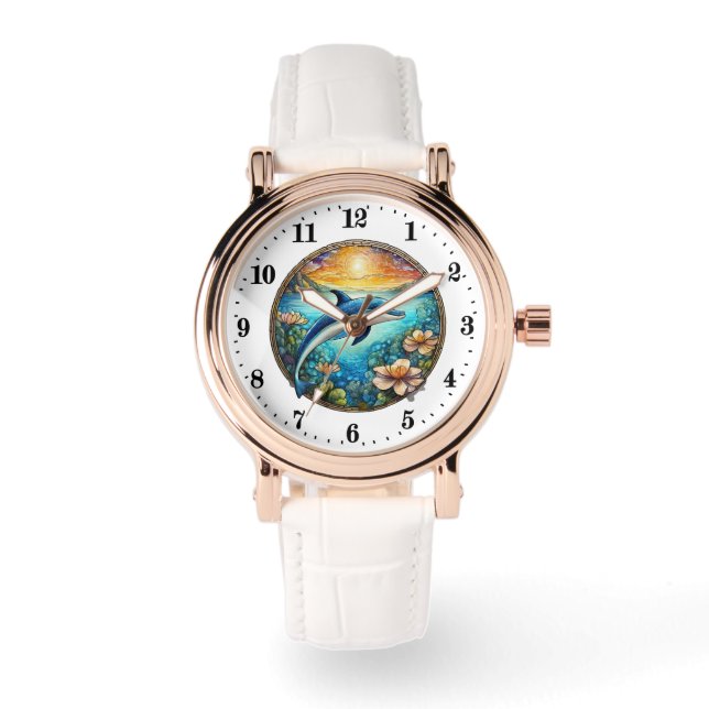 Niedliche Delphin-Damen Armbanduhr (Vorderseite)