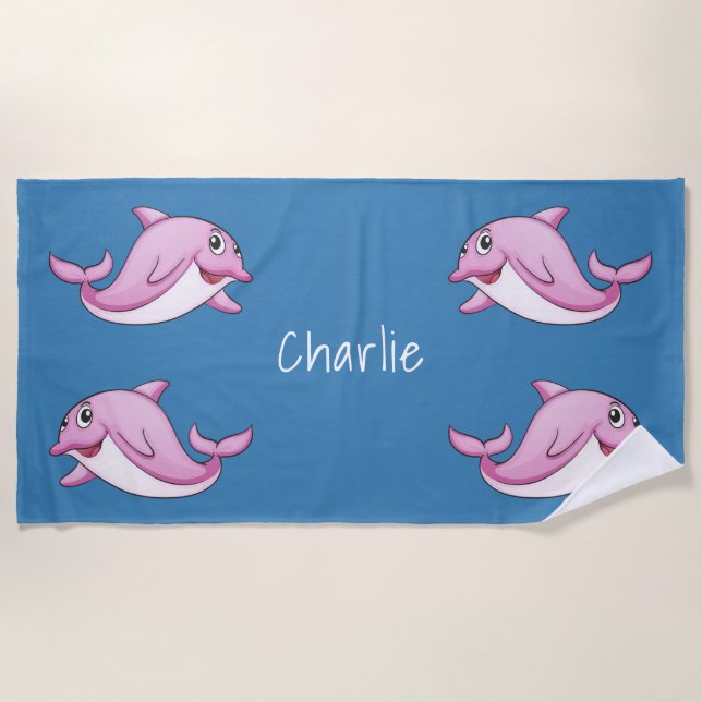 Niedliche Delphine individuelle Name Strandtuch (Vorderseite)