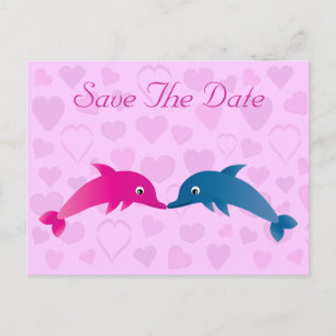 Niedliche Delphine und Herz Save the Date Ankündigungspostkarte