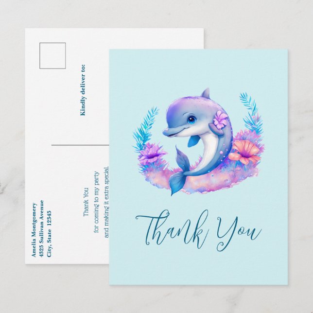 Niedliche Delphinkreatur Vielen Dank Postkarte (Vorne/Hinten)