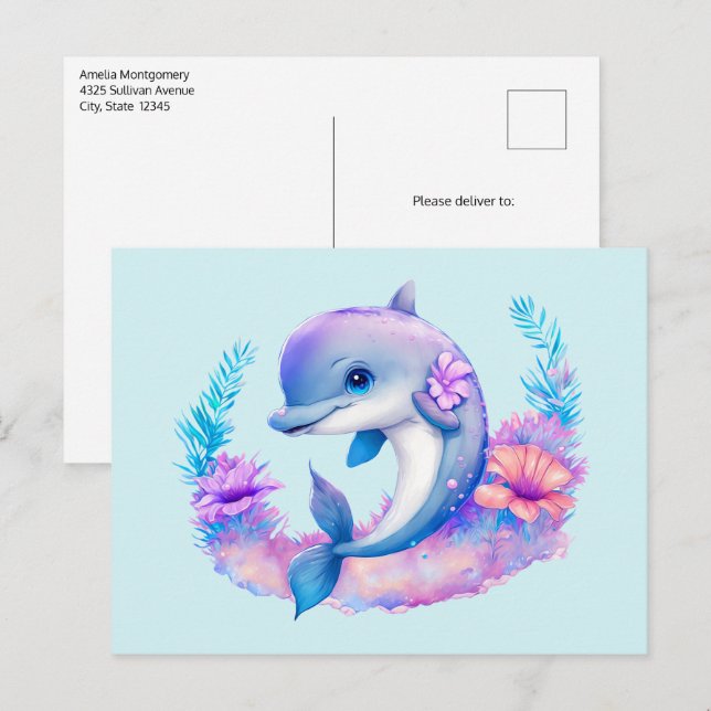 Niedliche Delphinmeerkreatur Postkarte (Vorne/Hinten)