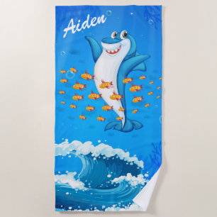 Niedliche Delphinwellen und Fische Strandtuch