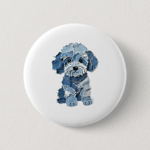 Niedliche Denim Patchwork Hundelabbildung Button