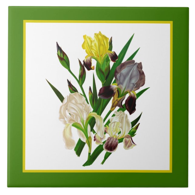 niedliche deutsche Irisblütendekoration Vintag Fliese (Vorderseite)
