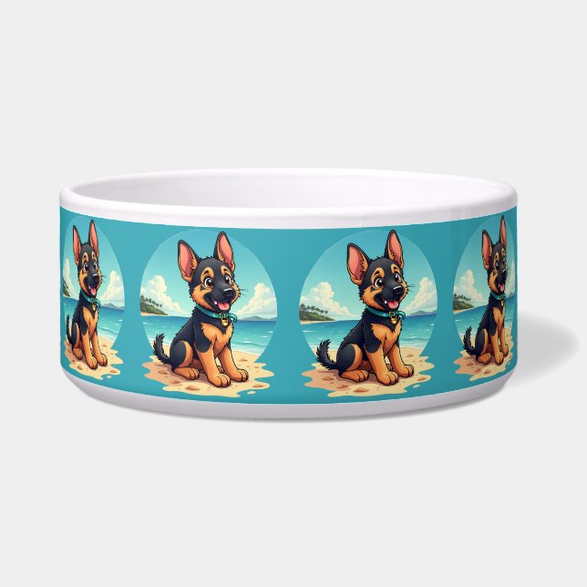Niedliche Deutscher Schäferhund Welpe Beach Illust Napf (Vorderseite)