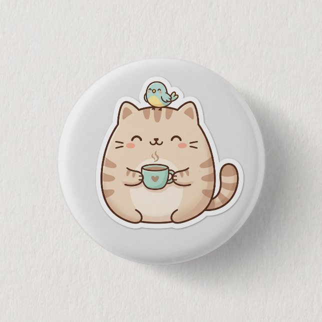 Niedliche dicke Katzenkaffee Button (Vorderseite)