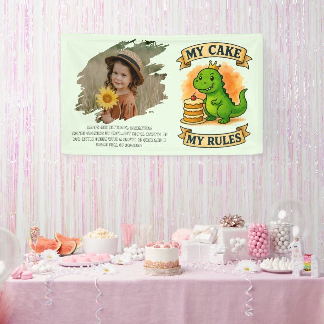 Niedliche Dino Birthday Queen My Cake Meine Regeln Banner (Party)