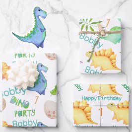 Niedliche Dino Boys Dinosaur Personalisieren 1. Ge Geschenkpapier Set