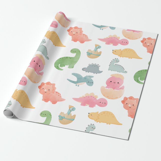 Niedliche Dino-Dinosaurier für Kinder wra Geschenkpapier (Ungerollt)
