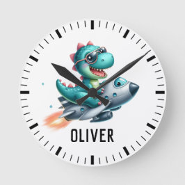 Niedliche Dino Trex Pilot Runde Wanduhr