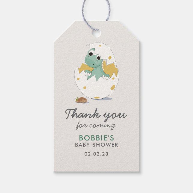 Niedliche Dino Whimsical Gender Neutral Baby Dusch Geschenkanhänger (Vorderseite)