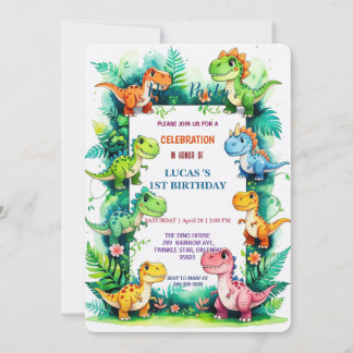 Niedliche DIno Wildblume Dinosaurier 1. Geburtstag Save The Date