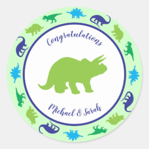 Niedliche Dinosaur Baby Dusche Dino Blue und Green Runder Aufkleber