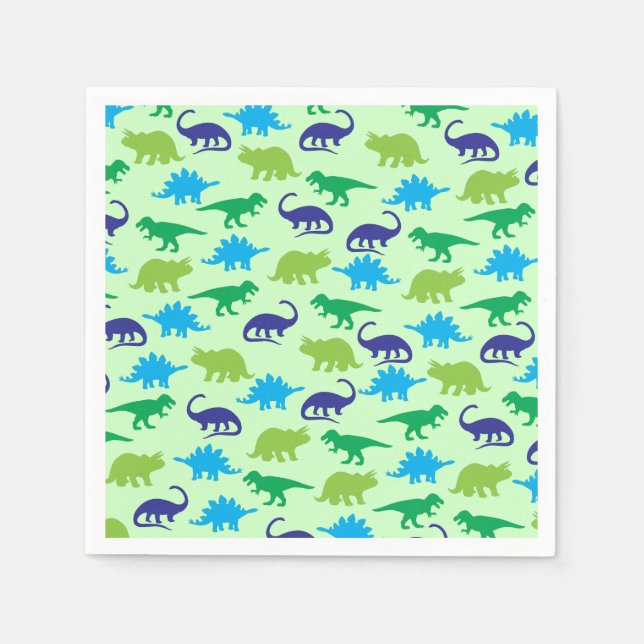Niedliche Dinosaur Baby Dusche Dino Blue und Green Serviette (Vorderseite)