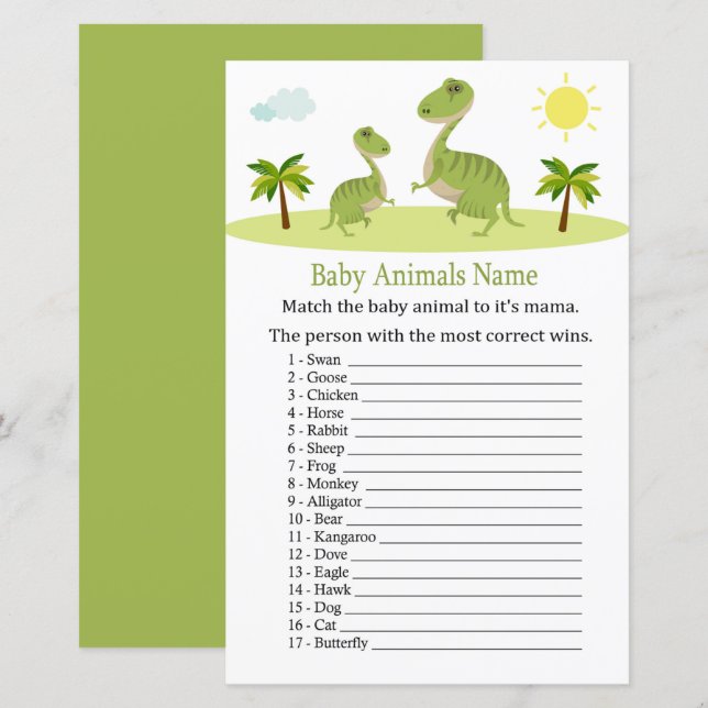 Niedliche Dinosaur Baby Tiere Name Game (Vorne/Hinten)