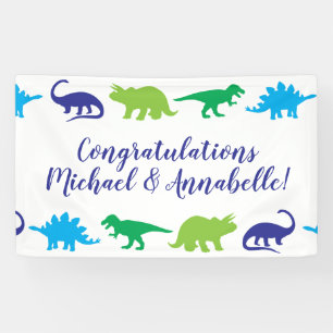 Niedliche Dinosaur Babydusche Dino Blue und Green  Banner