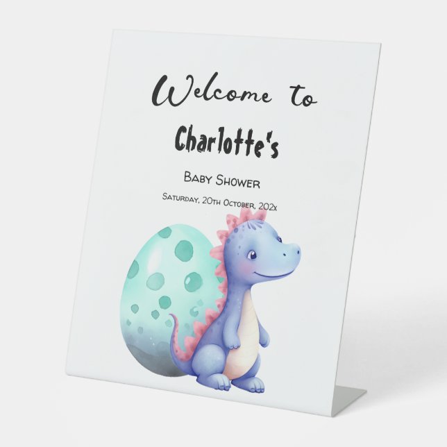 Niedliche Dinosaur Babydusche Empfang Sockelschild (Vorderseite)