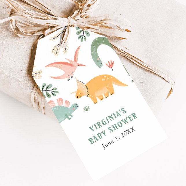 Niedliche Dinosaur Babydusche Markierung Geschenkanhänger (Cute Dinosaur Baby Shower Gift Tag by Painted Paperie
)