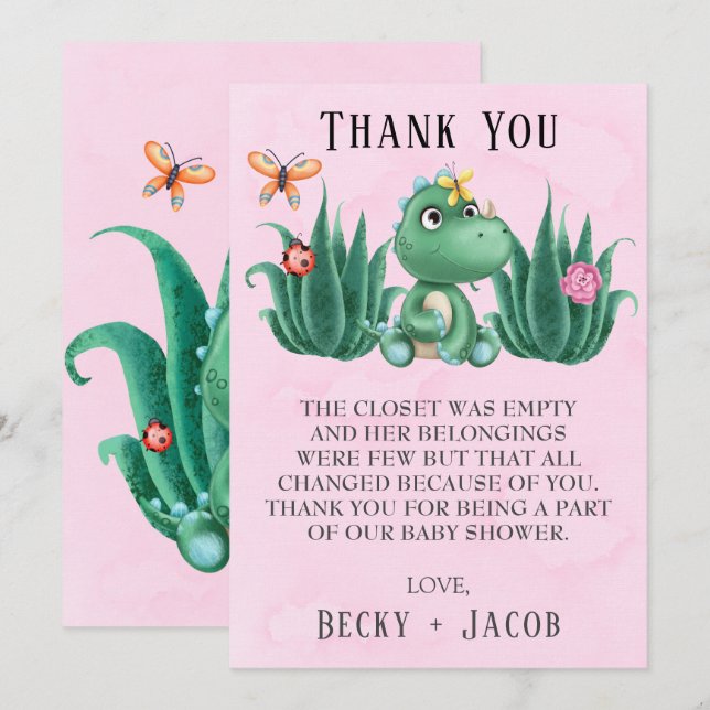 Niedliche Dinosaur Friends Kinderdusche Danke Kart (Vorne/Hinten)