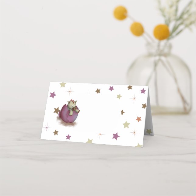 Niedliche Dinosaur Girl Babydusche Platzkarte (Vorderseite)