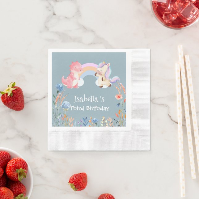 Niedliche Dinosaur Unicorn Regenbogen Blume Geburt Serviette (Beispiel)