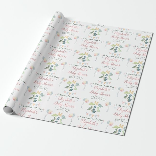 Niedliche Dinosaur Watercolor Kinderdusche Persona Geschenkpapier (Ungerollt)
