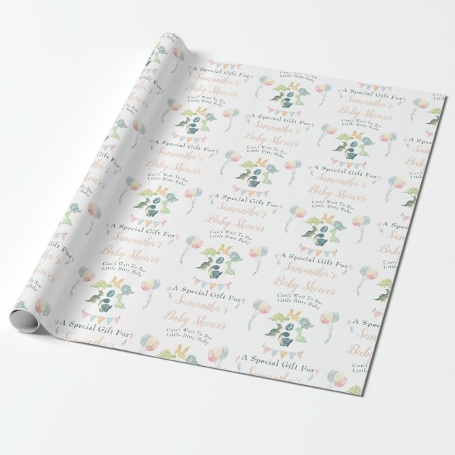Niedliche Dinosaur Watercolor Kinderdusche Persona Geschenkpapier (Ungerollt)