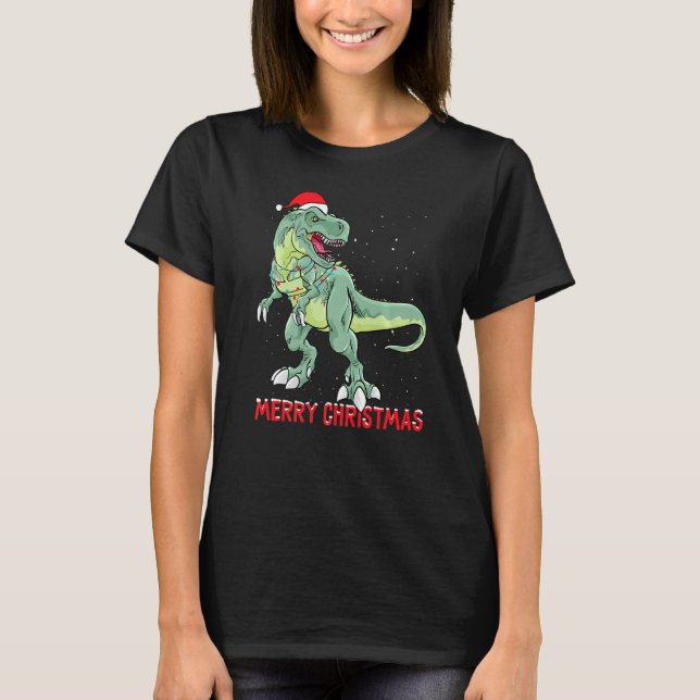 Niedliche Dinosaur Weihnachtsbaumleuchten T-Shirt (Vorderseite)