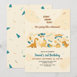 Niedliche Dinosaurier 3. Geburtstag Dino Party Einladung