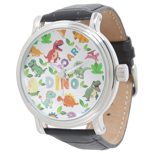 Niedliche Dinosaurier-Arten nahtlos Armbanduhr (Schrägansicht)