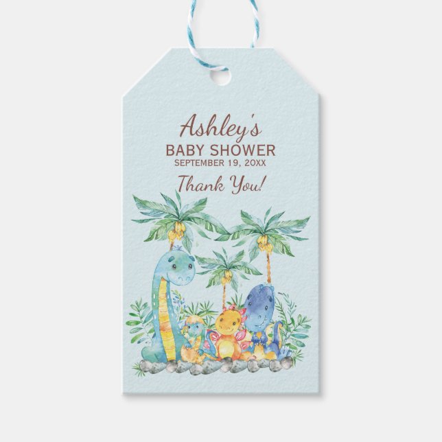 Niedliche Dinosaurier Babydusche Gefallen Geschenk Geschenkanhänger (Vorderseite)